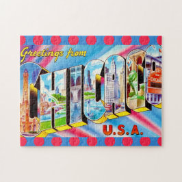 Chicago 11x14 Colorful  Postcard Puzzle Pussel