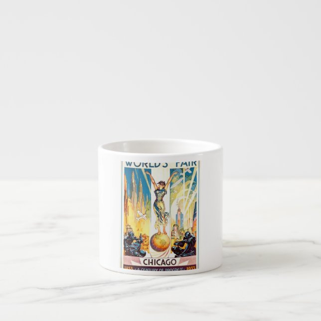 Chicago 1933 för vintagevärldsmässa affisch espressomugg (Framsidan)