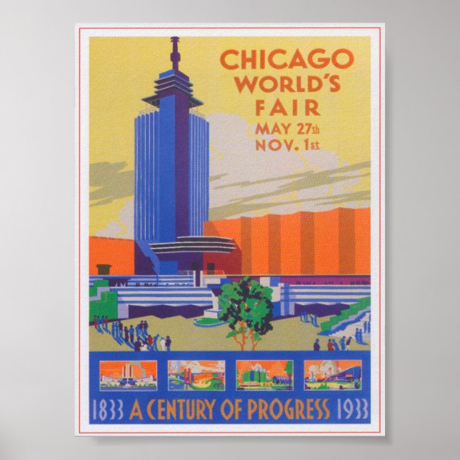 Chicago 1933 World's Fair Vintage affisch (Framsidan)