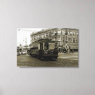 CHICAGO 63RD OCH WESTERN 1952 TROLLEY ART SEPIA CANVASTRYCK