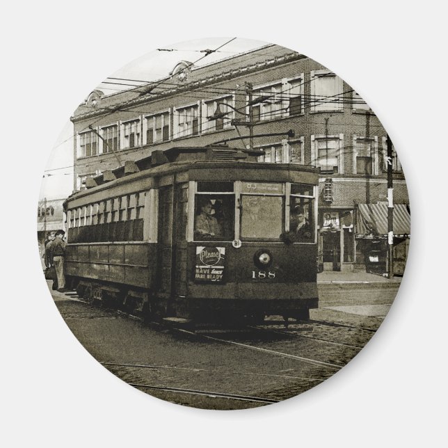CHICAGO 63RD OCH WESTERN 1952 TROLLEY ART SEPIA MAGNET (Framsidan)