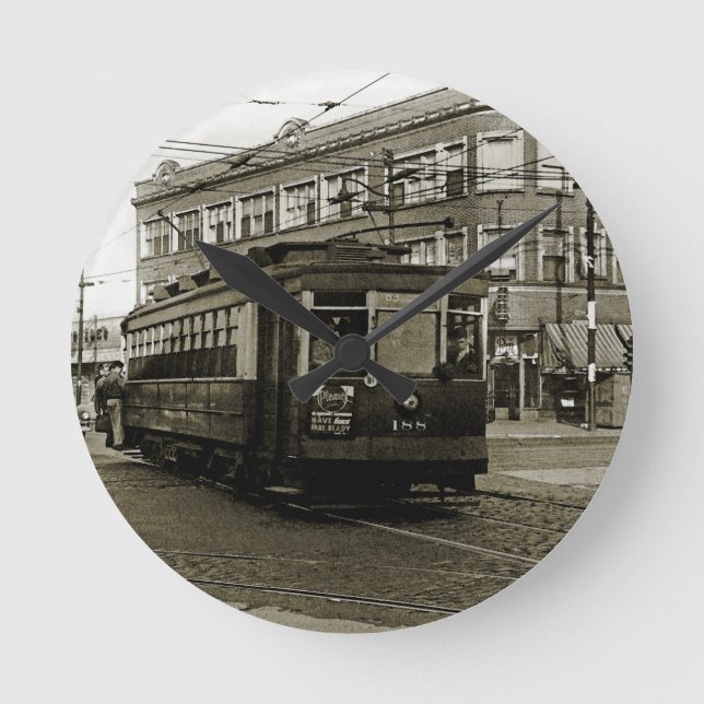 CHICAGO 63RD OCH WESTERN 1952 TROLLEY ART SEPIA RUND KLOCKA (Framsida)