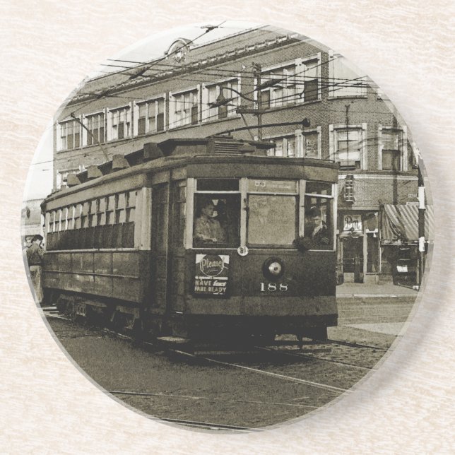 CHICAGO 63RD OCH WESTERN 1952 TROLLEY ART SEPIA UNDERLÄGG SANDSTEN (Framsidan)