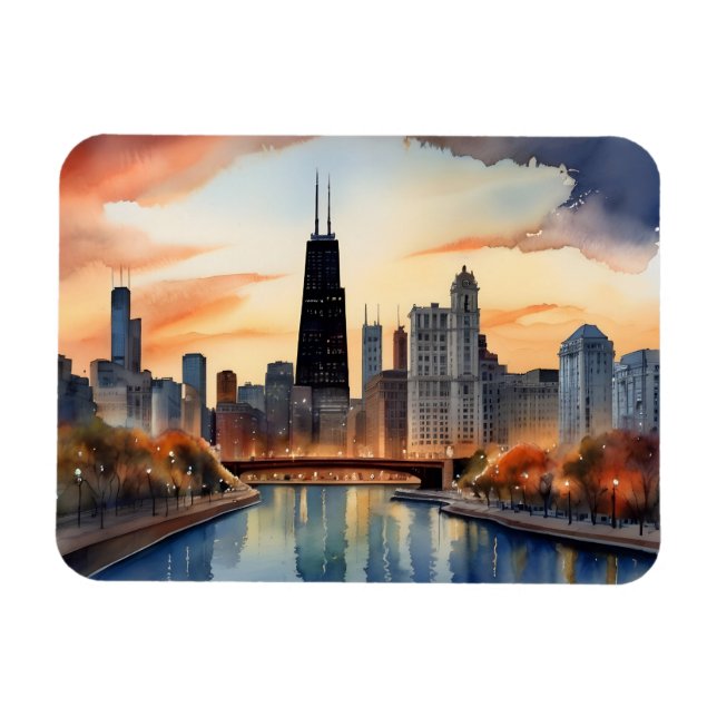 Chicago akvarell konst magnet (Horisontell)