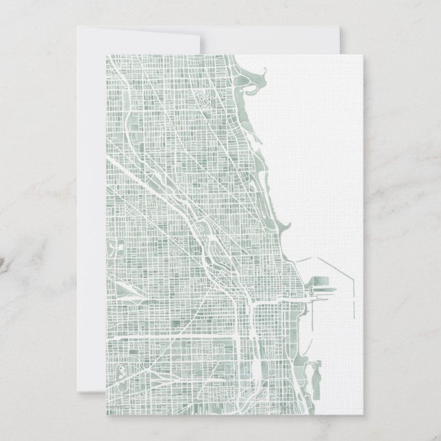Chicago akvarellkarta havsglas blågrön (Framsida)