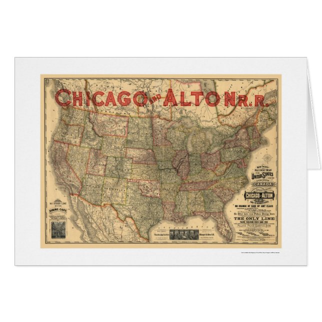Chicago & Alton järnvägkarta 1883 Hälsningskort (Framsidan Horizontal)