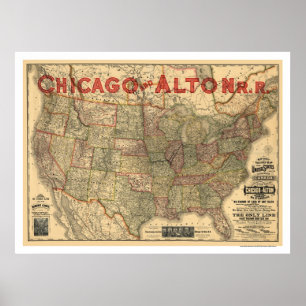Chicago & Alton Railroad Karta 1883 Poster