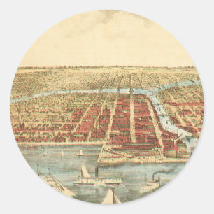 Chicago Antik Karta, LaSalle Street och Flod Runt Klistermärke
