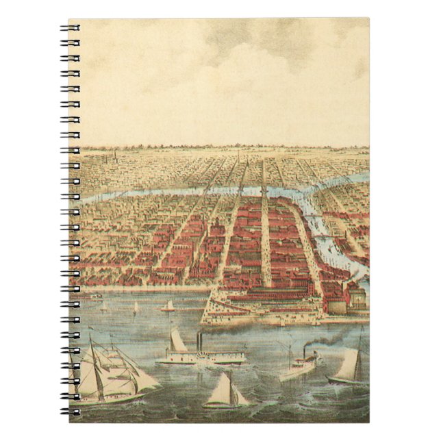 Chicago Antique Karta, LaSalle Street och River Anteckningsbok Med Spiral (Framsidan)