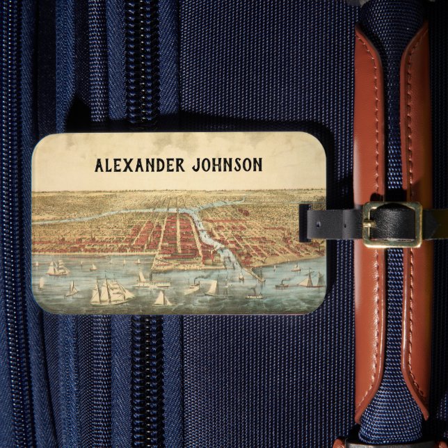 Chicago Antique Karta, LaSalle Street och River Bagagebricka (Framsida Insitu 4)