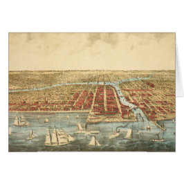 Chicago Antique Karta, LaSalle Street och River Hälsningskort