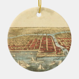 Chicago Antique Karta, LaSalle Street och River Julgransprydnad Keramik