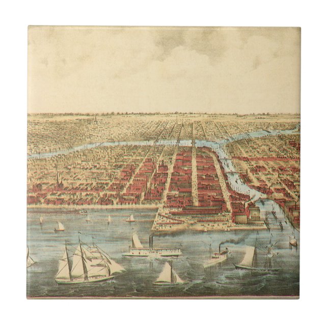 Chicago Antique Karta, LaSalle Street och River Kakelplatta (Framsidan)