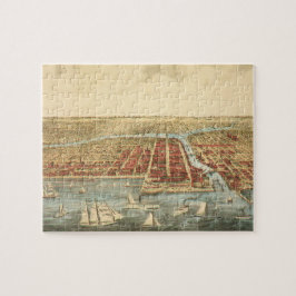 Chicago Antique Karta, LaSalle Street och River Pussel