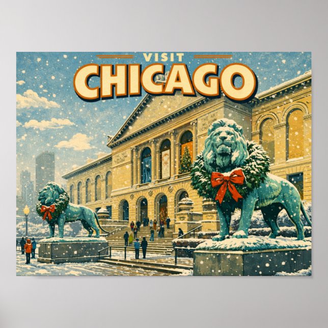 Chicago Art Institute in winter postcard Poster (Framsidan)