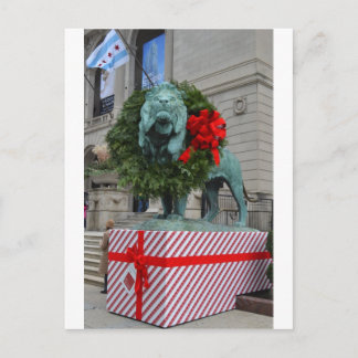 Chicago Art Institute Lejon Decorated for jul Helg Vykort