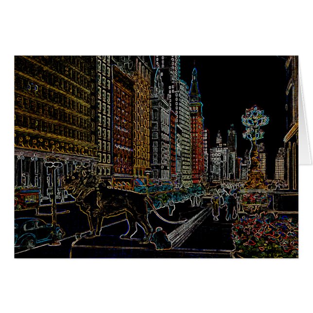 CHICAGO ART INSTITUTE LEJON MICHIGAN AVE NEON 1930 HÄLSNINGSKORT (Framsidan Horizontal)
