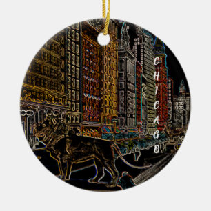 CHICAGO ART INSTITUTE LEJON MICHIGAN AVE NEON 1930 JULGRANSPRYDNAD KERAMIK