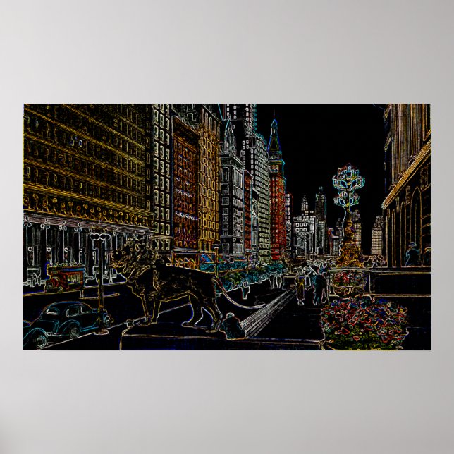CHICAGO ART INSTITUTE LEJON MICHIGAN AVE NEON 1930 POSTER (Framsidan)