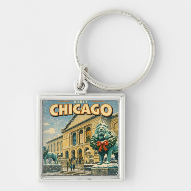 Chicago Art Institute vinteraffisch Fyrkantig Silverfärgad Nyckelring (Framsidan)