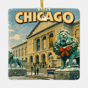 Chicago Art Institute vinteraffisch Julgransprydnad Keramik