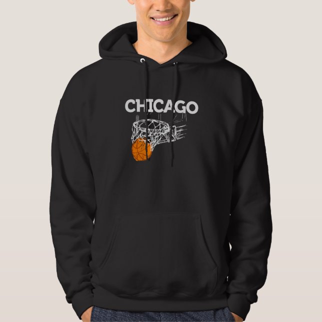 Chicago Basketball B Boll City Illinois Retro Chic Hoodie (Framsida)