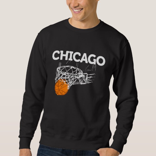Chicago Basketball B Boll City Illinois Retro Chic Lång Ärmad Tröja (Framsida)