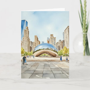 Chicago Bean Watercolor Kort