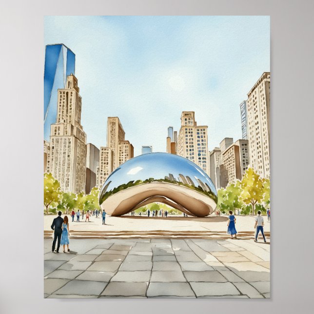 Chicago Bean Watercolor Poster (Framsidan)