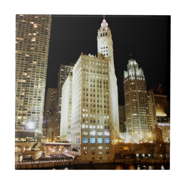 Chicago berömd landmark på natten kakelplatta (Framsidan)