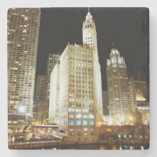 Chicago berömd landmark på natten stenunderlägg