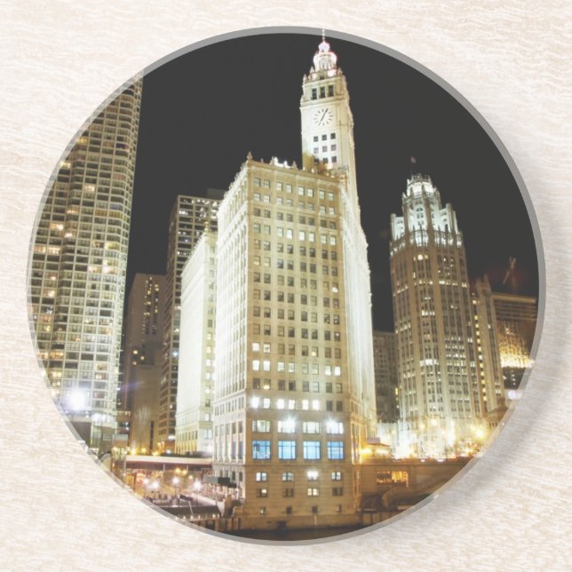 Chicago berömd landmark på natten underlägg (Framsidan)