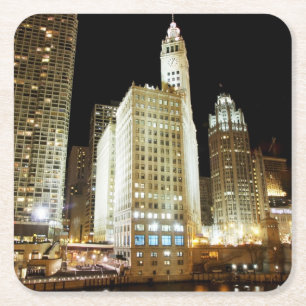 Chicago berömd landmark på natten underlägg papper kvadrat