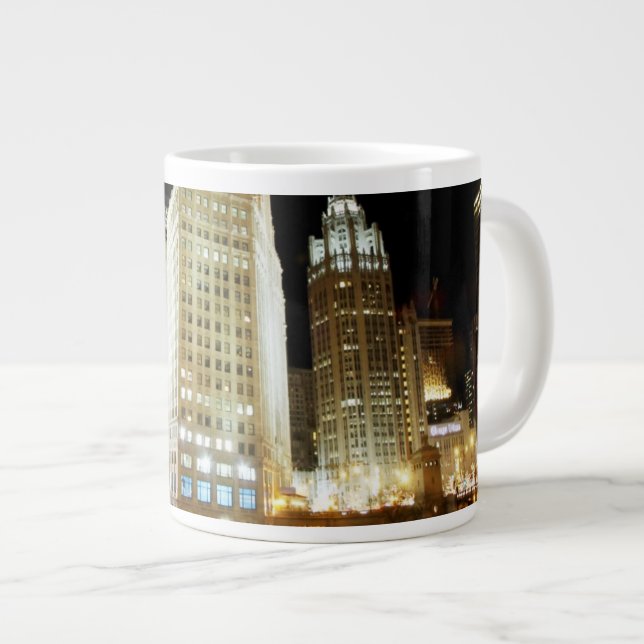 Chicago berömd-landmärke nattetid jumbo mugg (Framsida höger)