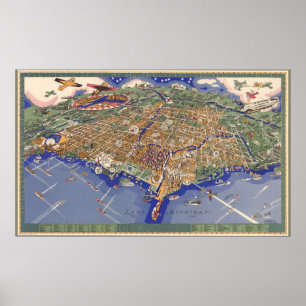 Chicago - bildmässig karta för vintage - 1933 poster