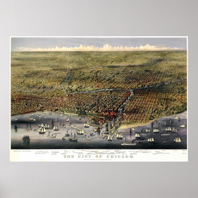 Chicago birdseye karta - 1874 (Parsons & Atwater)  Poster (Framsidan)