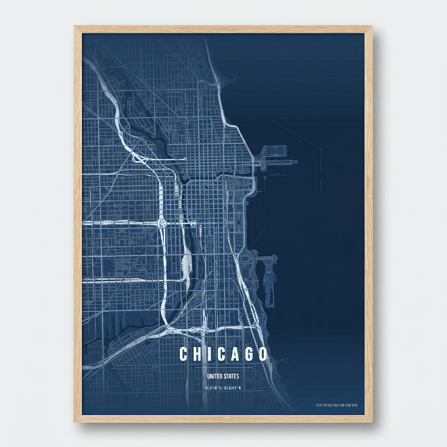 Chicago Blå Karttryck Väggkonst Affisch Presentidé (Skapare uppladdad)