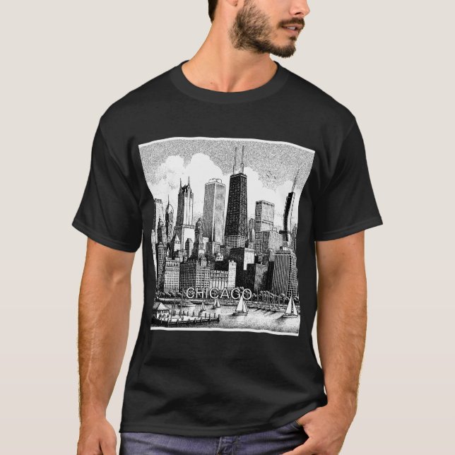 Chicago Black White Graphic T-Shirt (Framsida)