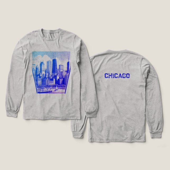 Chicago Blue Graphic T-Shirt Tri-Blend Shirt (Design framsida och baksida)