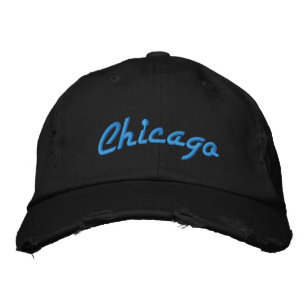 Chicago Blue och Black Vintage Stil Distress Broderad Keps