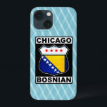 Chicago Bosnian American<br><div class="desc">Den klassiska stil-konstruktionsskölden,  med texten Chicago-bosnien,  och flaggor i staden Chciago och Bosnien och Hercegovina</div>