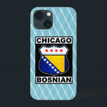 Chicago Bosnian American<br><div class="desc">Den klassiska stil-konstruktionsskölden,  med texten Chicago-bosnien,  och flaggor i staden Chciago och Bosnien och Hercegovina</div>