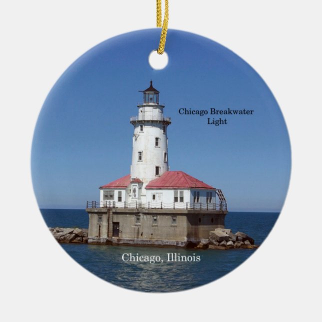 Chicago Breakwater Light cirkelprydnad Julgransprydnad Keramik (Framsidan)