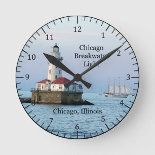 Chicago Breakwater Light och boat-klocka Rund Klocka