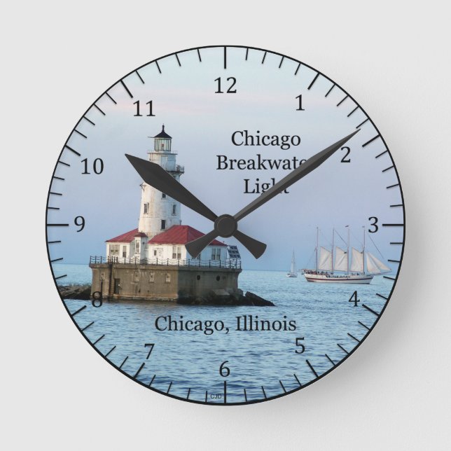 Chicago Breakwater Light och boat-klocka Rund Klocka (Framsida)
