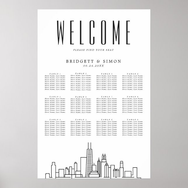 Chicago Bröllop | 12 Bord-sätesdiagram Poster (Framsidan)