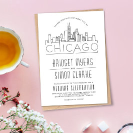 Chicago Bröllop | Stiliserad Skyline-inbjudan Inbjudningar