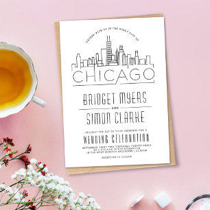 Chicago Bröllop Stiliserad Skyline-inbjudan Inbjudningar