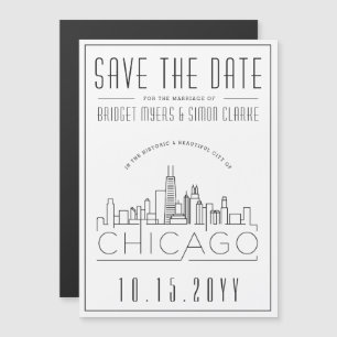 Chicago Bröllop Stiliserad Skyline Spara datum Magnetisk Inbjudningskort