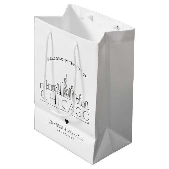 Chicago Bröllop | Stilisert Stadssiluett (Framsidan Vinklad)